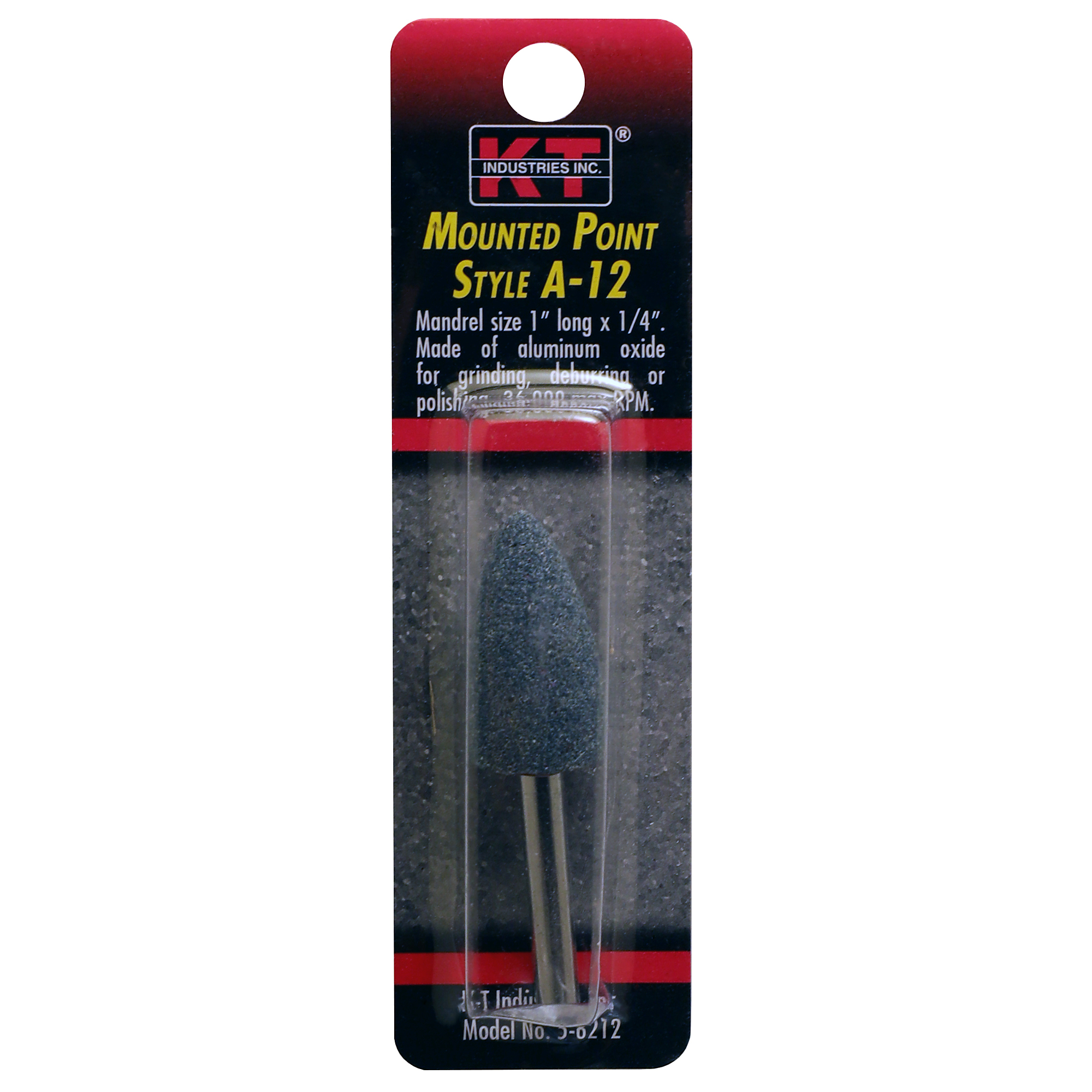 K-T Industries Mounted Point A-12 — Aluminum Oxide, 1/4in. Shank, Max. 48,000 RPM, Model# 5-8212
